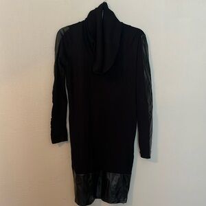 EUC L black cowl neck long sleeve sweater dress with leather accents